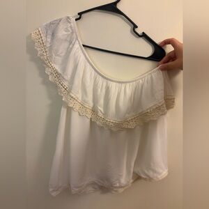 One shoulder flowy white top